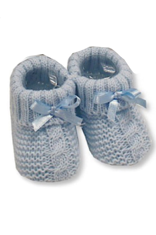 Baby knitted booties blue
