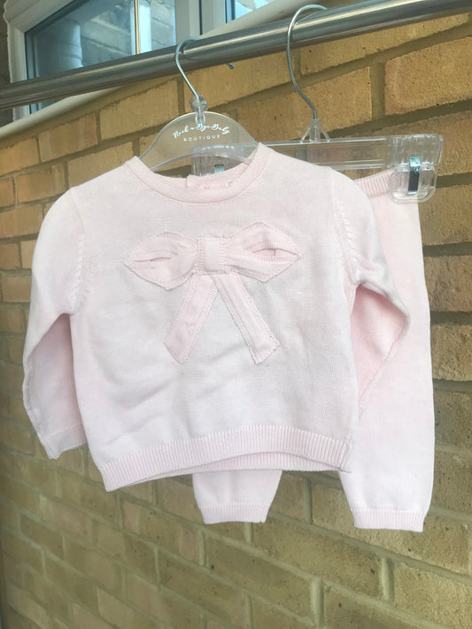 Baby Girl Pink Cotton Knit Jumper and Trouser Set 0-12 months