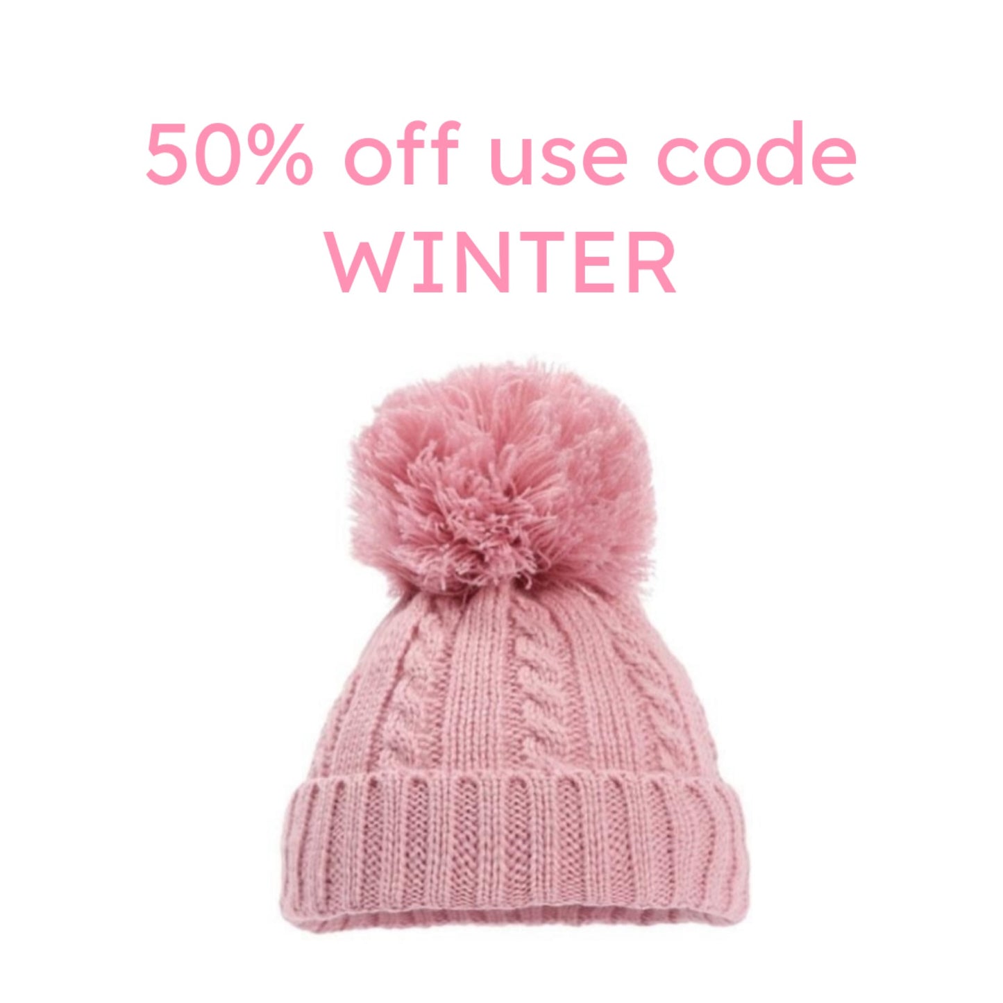 Baby Winter Cable Knitted Hat With Pom Pom Dusty Pink 12-24 months